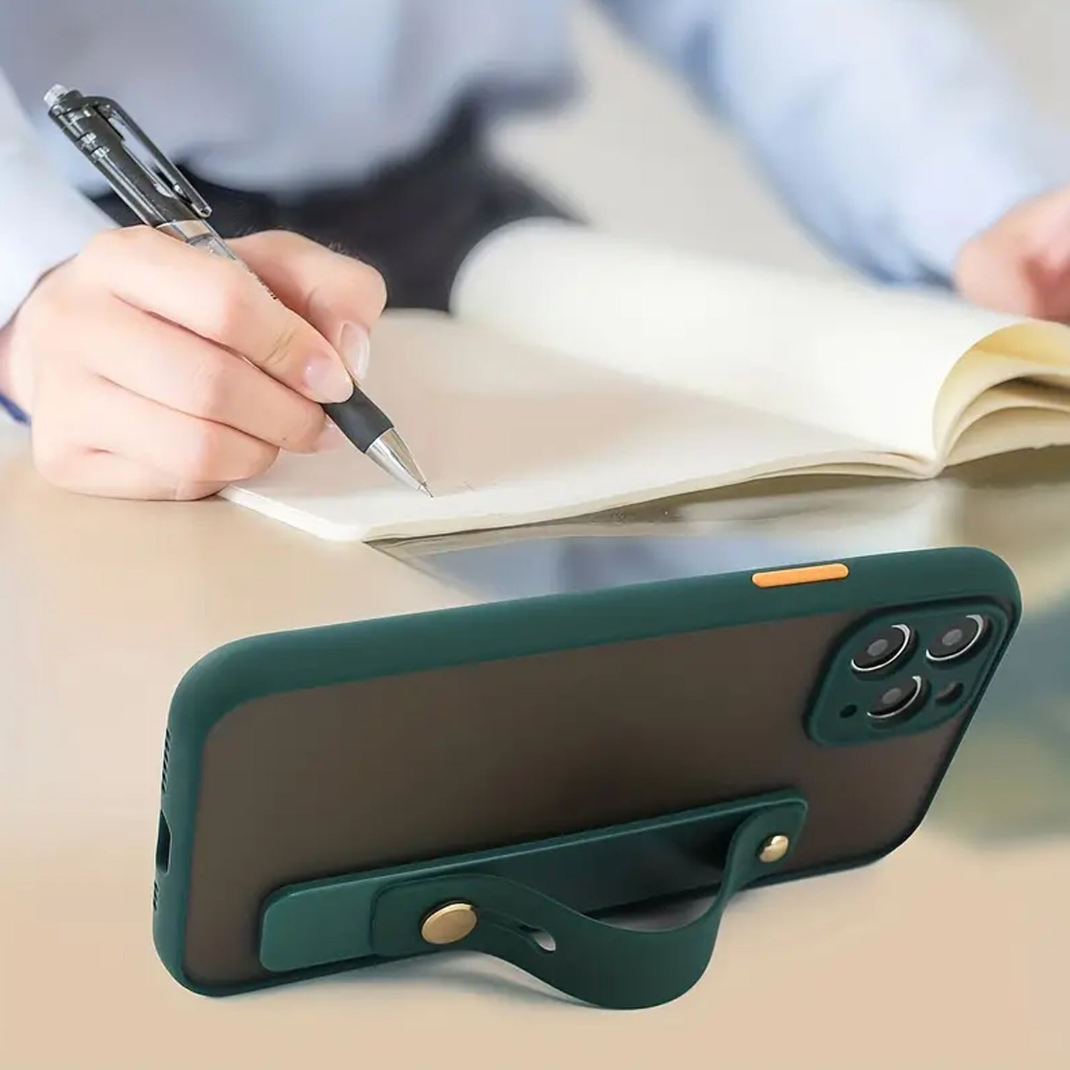 Slim elastic phone finger grip with stand functionality