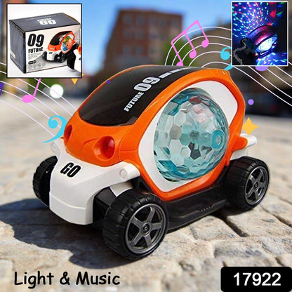 Toy car with bump and go action glowing LED disco lights