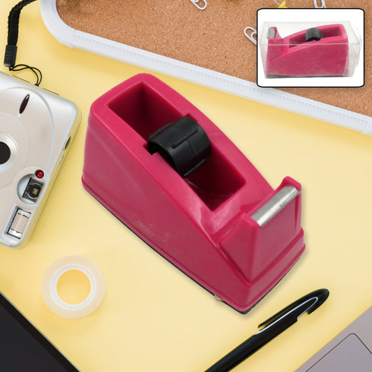 Plastic tape dispenser cutter with serrated blade for packaging rolls