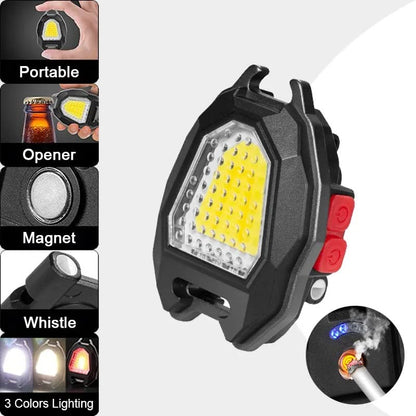 Emergency flashlight with cigarette lighter and rotatable handle
