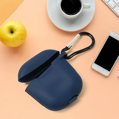 Protection headphones case with carabiner keychain, flexible blue silicone