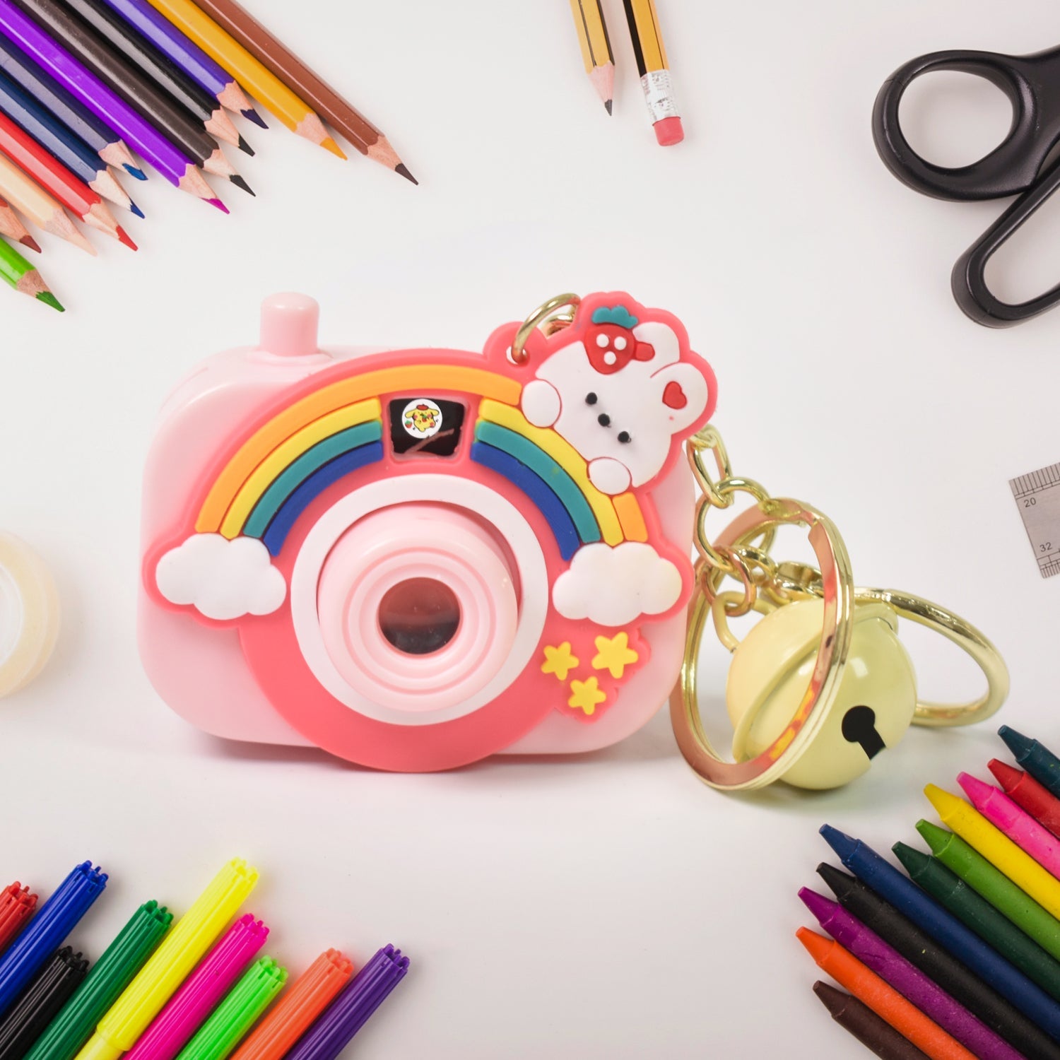 Rainbow projection camera keychain with zinc alloy ring