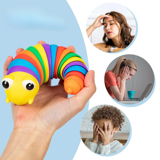 3D rainbow slug fidget toy with colorful twistable body