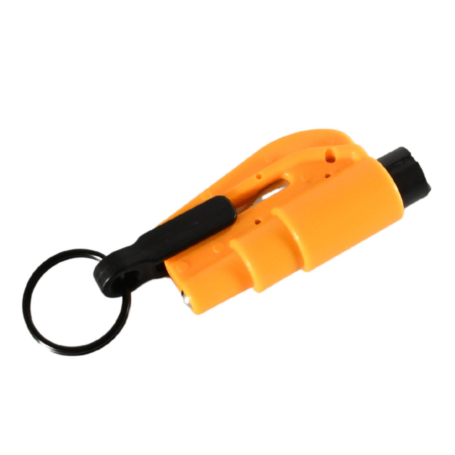 Stainless steel seat belt cutter on keychain for quick access