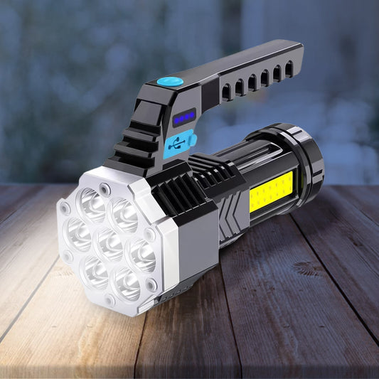 Ultra Beam Torch, USB rechargeable flashlight with 7 LED spotlight and COB side light