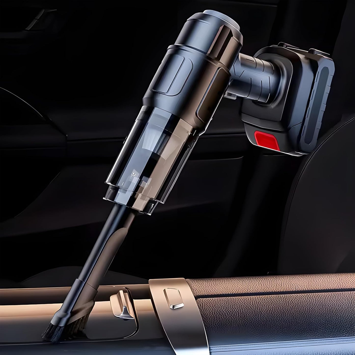 Car interior cleaning with portable wireless vacuum suction tool