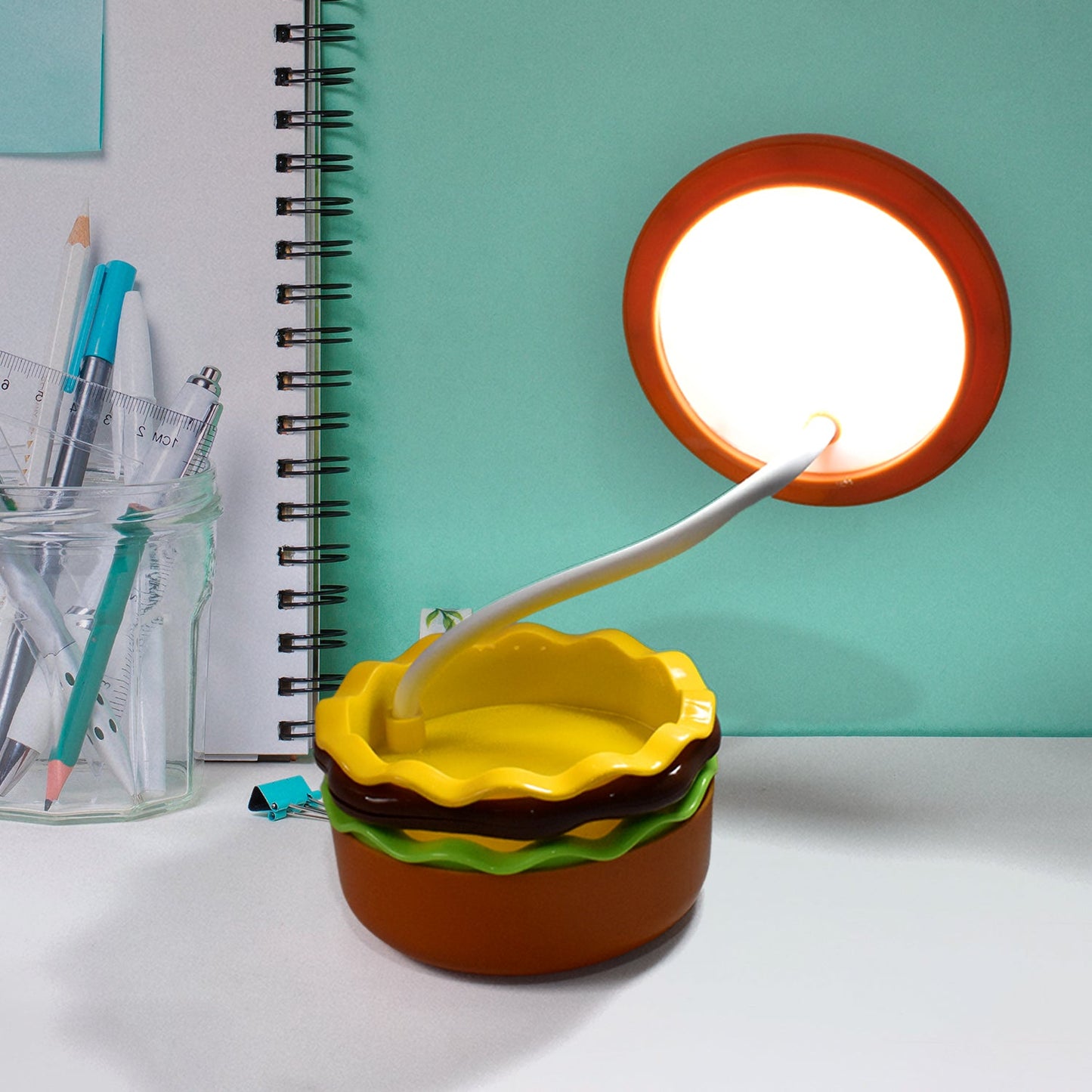 Kids desk lamp portable burger design with adjustable brightness