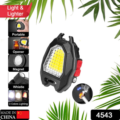 Triangular LED flashlight with magnetic base and lighter function