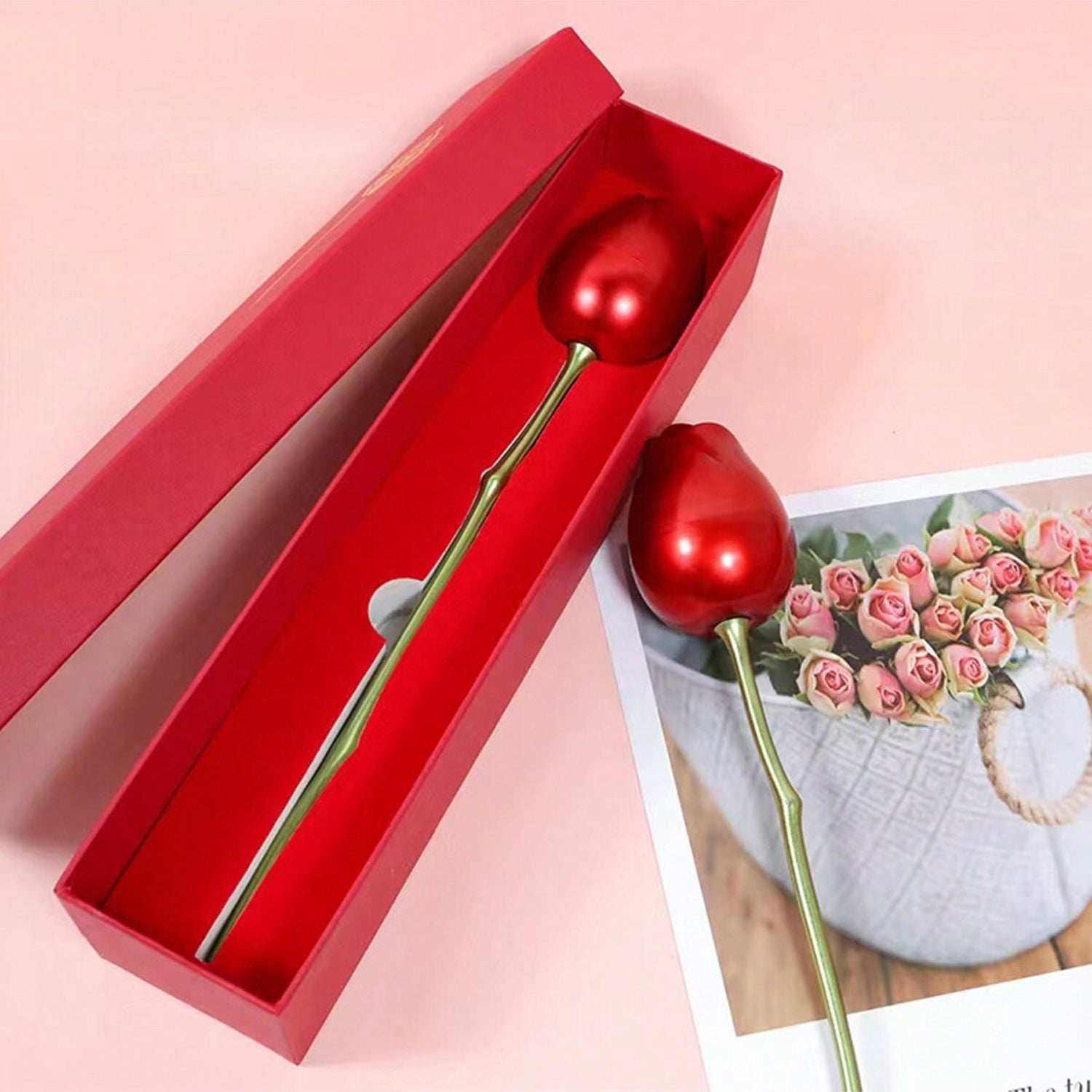 Red rose jewelry box for proposal and engagement ring storage