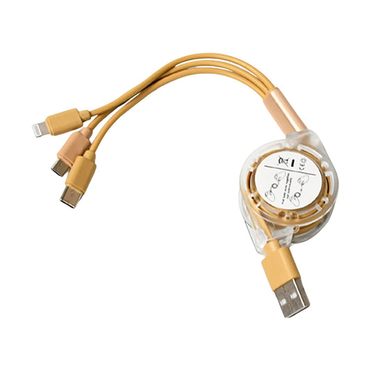 Retractable 3 in 1 charging cable with USB-C, Micro USB, and USB connectors