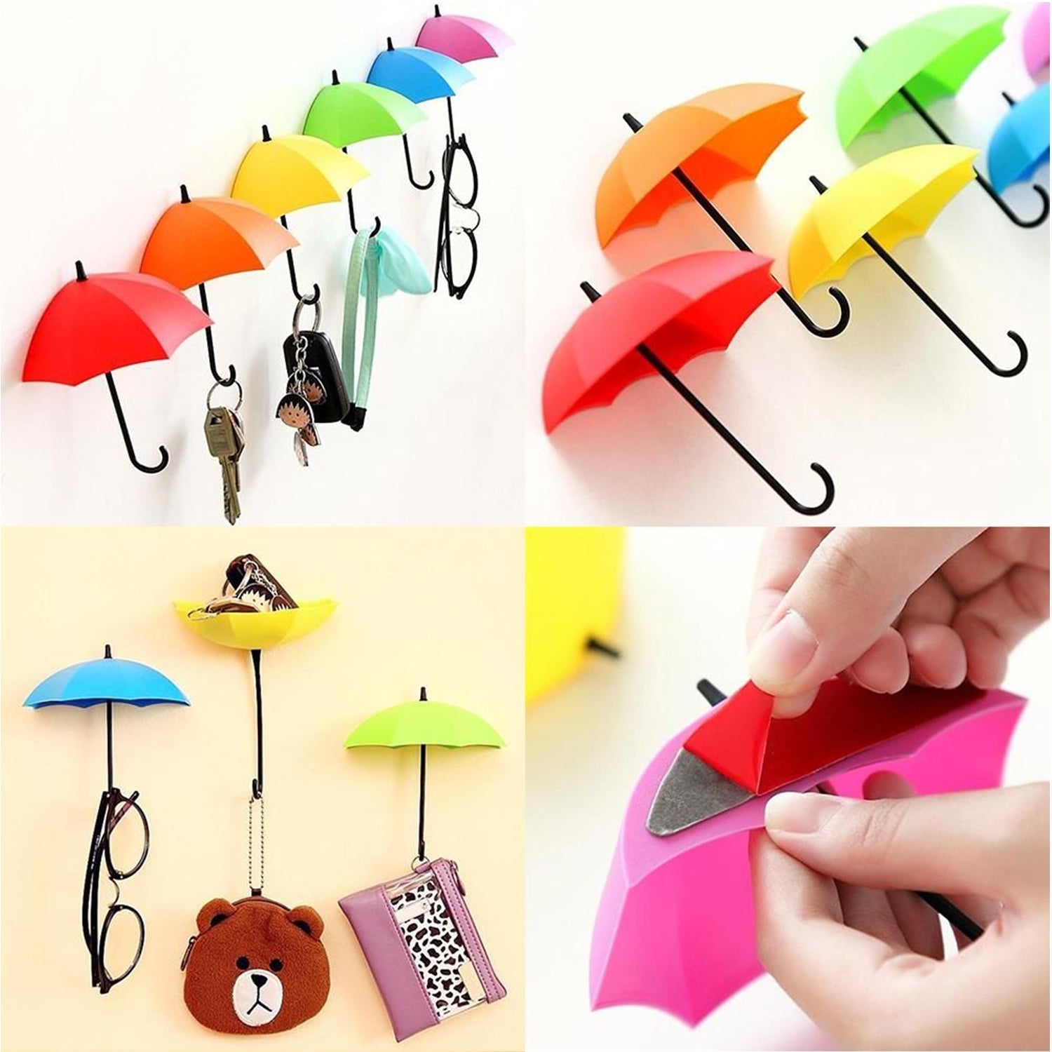 Self-stick umbrella hook ideal for organizing bathroom accessories and towels