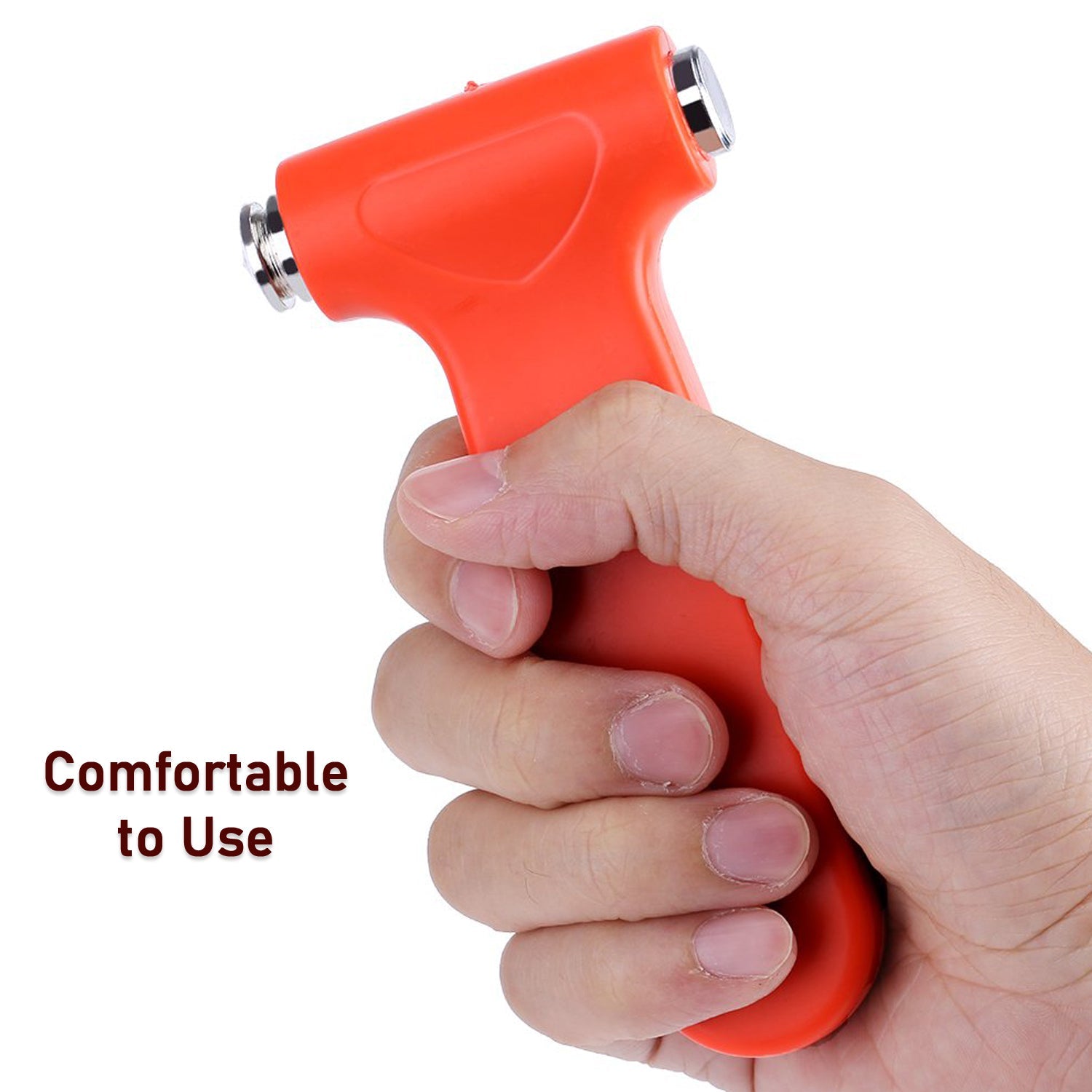 Lightweight automobile safety hammer with hidden blade for seatbelt cutting