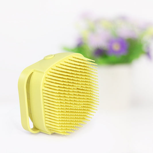 Silicone bath body brush with built-in shampoo dispenser for soft, gentle exfoliation and daily Indian skincare