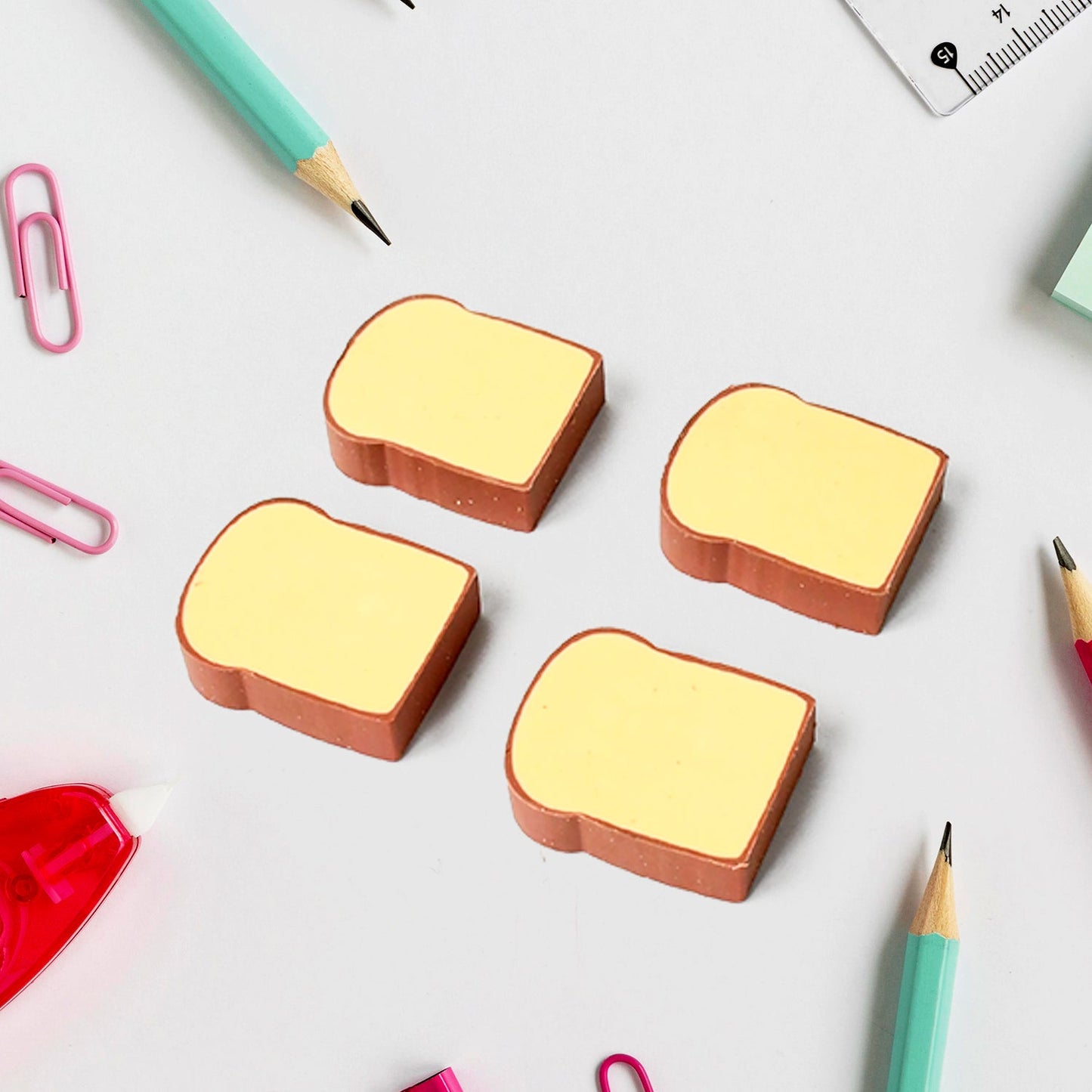 Lightweight and portable 3D toast bread erasers for schoolbags