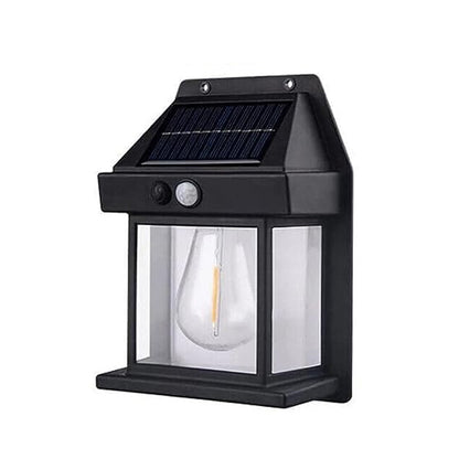 Wireless solar LED wall fixture with clear panel, weather-resistant design for all seasons