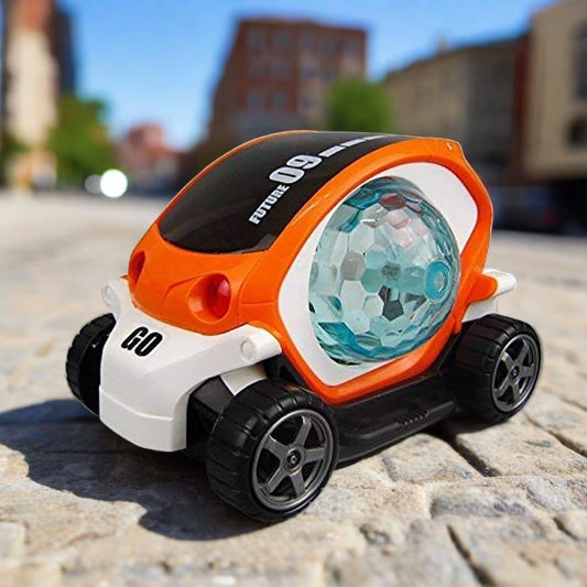 Plastic stunt car toy with 360 rotating lights and music