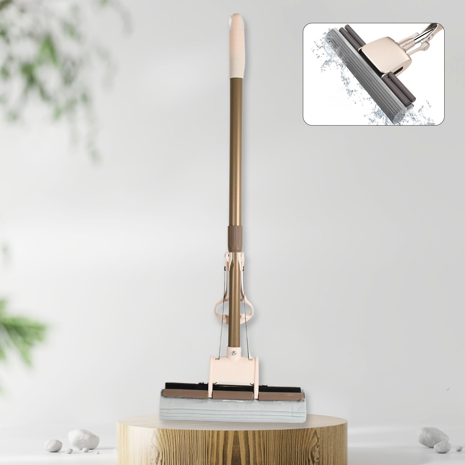 Super absorbent sponge mop with stainless steel handle