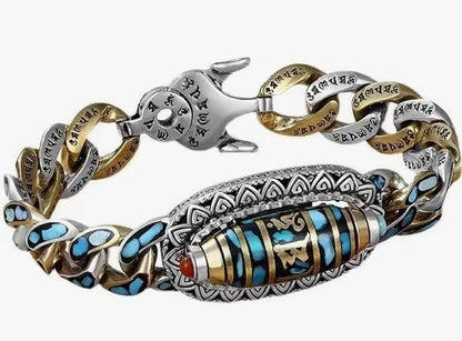 nine-eyed dzi bracelet for men, tibetan spiritual lucky charm bracelet, mantra dzi bracelet for protection, lucky charm bracelet with nine eyed dzi, spiritual bracelet for men with mantra beads, tibetan dzi bracelet for good luck, om mani padme hum bracelet, tibetan dzi spiritual bracelet men, protection and fortune bracelet for men