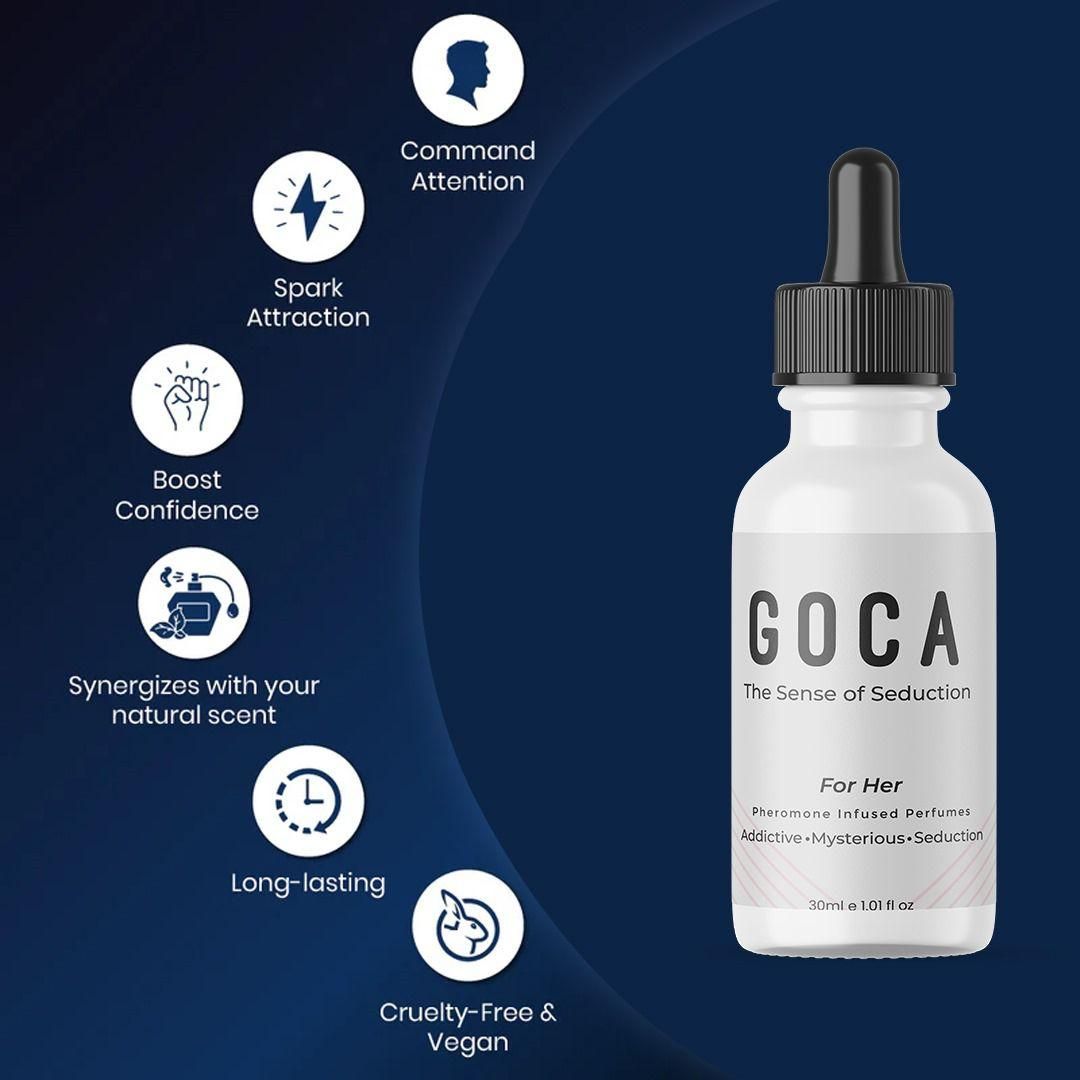 GOCA pheromone perfume for her 30ml pack of 2, long-lasting seductive perfume for women in India, best pheromone fragrance for women online, premium perfume combo for her with pheromones, 