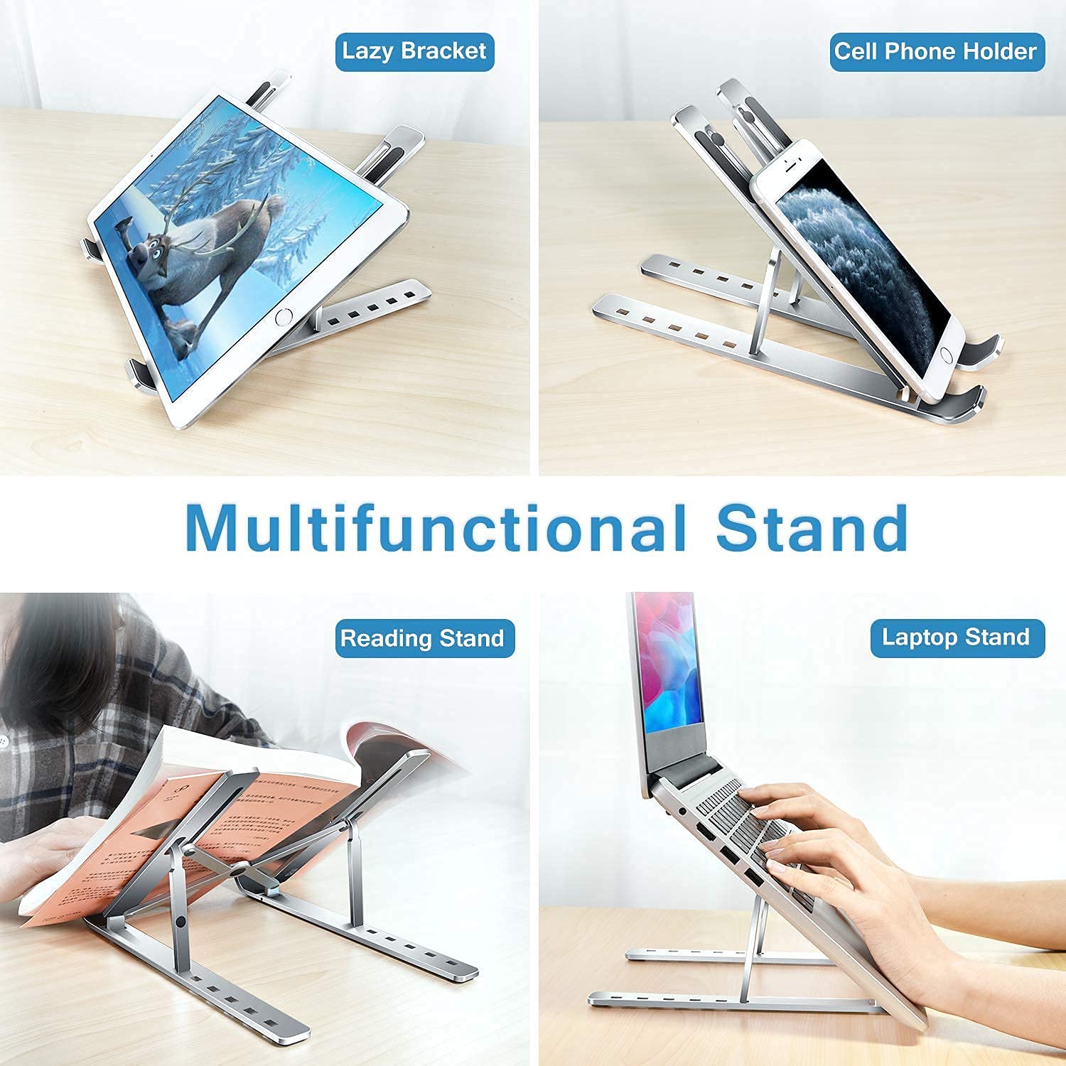 Universal laptop and phone stand in folded compact form