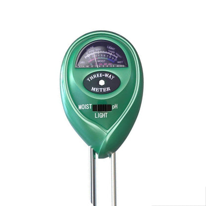 Soil tester with moisture, pH, and light measurement. soil moisture meter, 3-in-1 soil tester, plant pH sensor, garden soil tester, sunlight meter for plants, plant moisture meter, soil test tool