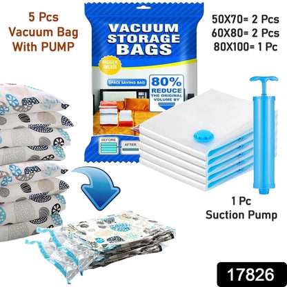 Vacuum storage bag set with suction pump and shirt clips