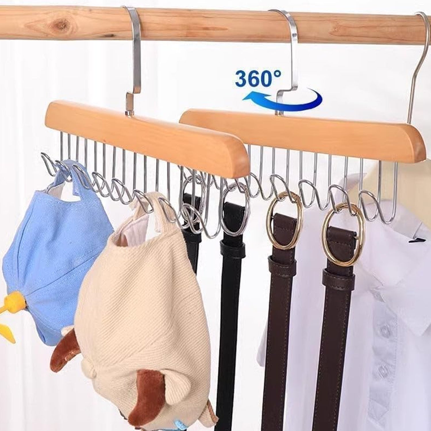 Coat and saree hanger wooden organizer with 360 rotation hook