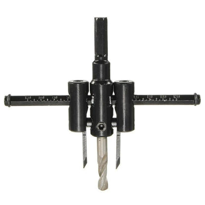 Adjustable circle cutter attached to electric drill for carpentry