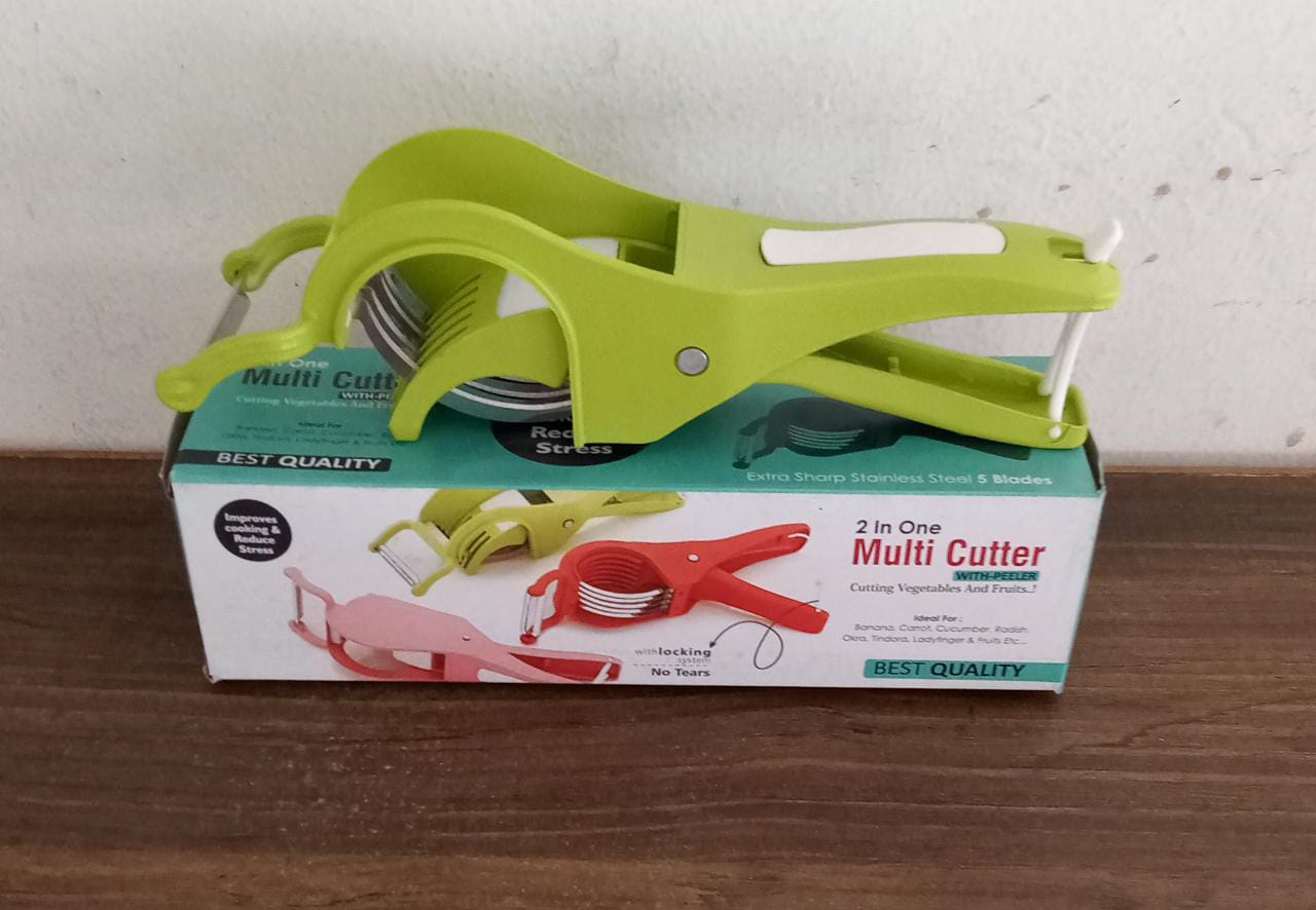 Multifunctional vegetable cutter with peeler, plastic vegetable cutter, veg cutter with peeler, multi cutter for kitchen, white blue vegetable chopper, stainless steel blade cutter, ABS plastic cutter