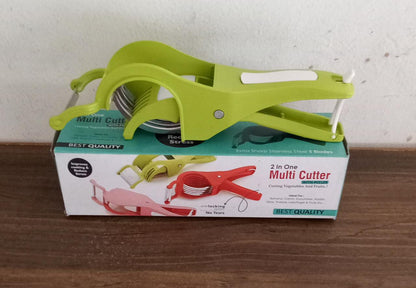 Multifunctional vegetable cutter with peeler, plastic vegetable cutter, veg cutter with peeler, multi cutter for kitchen, white blue vegetable chopper, stainless steel blade cutter, ABS plastic cutter