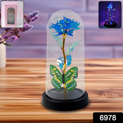  romantic rose night lamp in dome cover, plastic dome rose light for valentine’s and birthday gift, artificial rose lamp with multi color LEDs, decorative flower night lamp for home, 