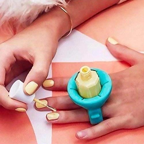 Nail polish holder ring with stand, close-up view. nail polish holder ring, silicone nail polish stand, manicure tool, pedicure accessory, portable nail holder, spill proof nail painting tool, fingernail polish ring, nail art accessories, hands-free nail polish holder, nail bottle holder ring