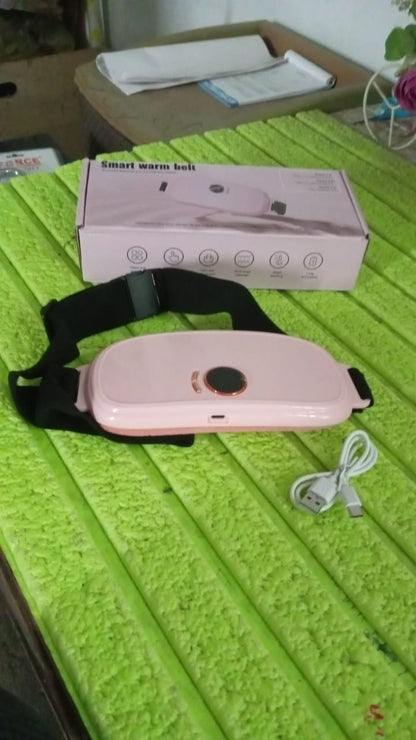 menstrual cramp relief belt, heating pad belt for period pain, USB rechargeable period heating belt, postpartum heating and massage belt, vibrating menstrual pain relief belt, smart heating massager for cramps

