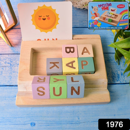 flash card and block spelling toy for toddlers, wooden alphabet blocks with matching cards, Montessori toy for alphabet learning and word recognition, fun spelling puzzle game for preschoolers, early reading educational toy with ABC flashcards, wooden letter matching game with vocabulary cards