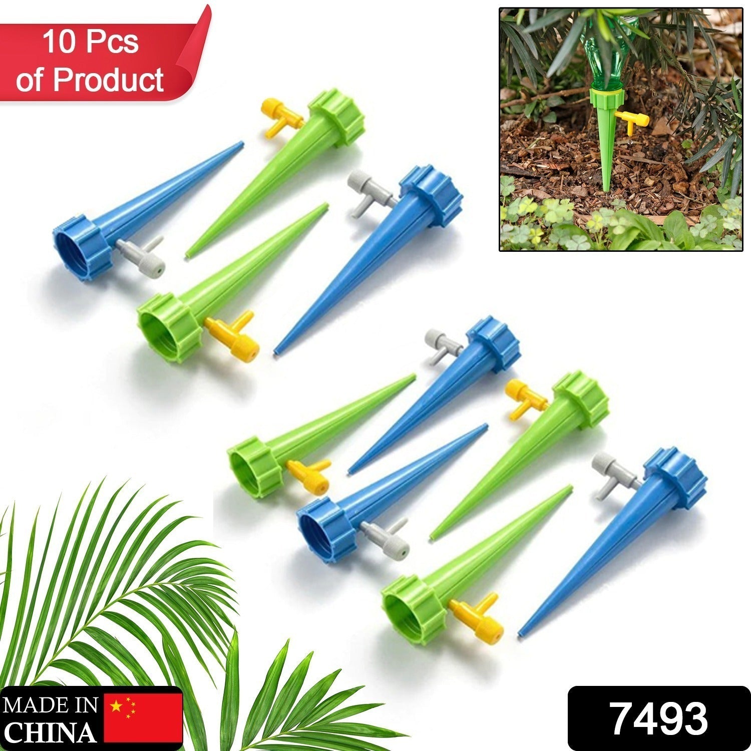 self‑watering plant spike 10 pcs, drip irrigation bottle spike, automatic plant waterer with control valve

