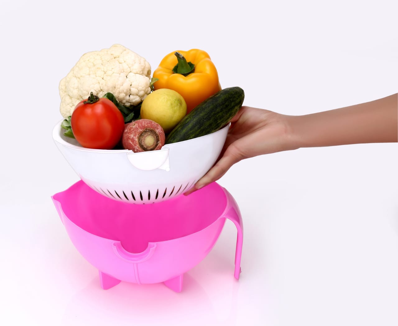 All-in-one vegetable cutter and rotating basket shredder. vegetable cutter with drain basket, 9 in 1 slicer, kitchen fruit cutter, multi-function vegetable slicer, slicer with detachable blades, salad maker cutter