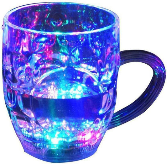 LED glass cup with rainbow color-changing light. LED glass cup, light up party mug, rainbow LED mug, flashing acrylic cup, color changing drinkware, LED drink glass, party beverage mug