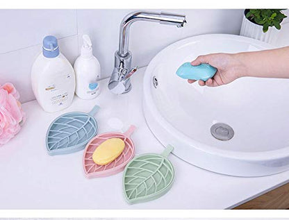 Durable leaf soap holder with elegant design, leaf shape soap tray, plastic soap dish, designer sabundani, water draining soap holder, bathroom soap tray, soap holder set of 4, assorted color soap dish