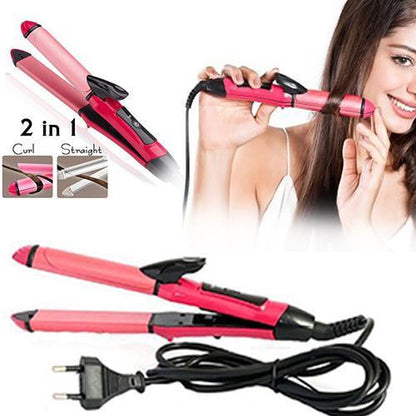 Hair styling tool with straightener and curler. 2 in 1 hair straightener, hair curler machine, hair iron for women, straight and curl hair tool, ceramic hair styler, hair accessories for women