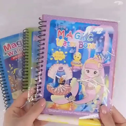 Reusable Magic Water Quick Dry Drawing Book Set | 4 Multi Color Books with Water Pen | Toddler Fine Motor Skill Toy