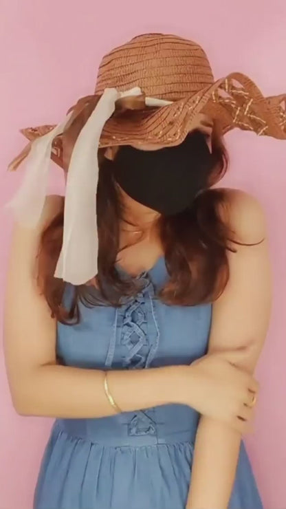 Summer Sun Protection Women Cap with Attached Face Mask – Printed Rayon Casual Outdoor Cap
