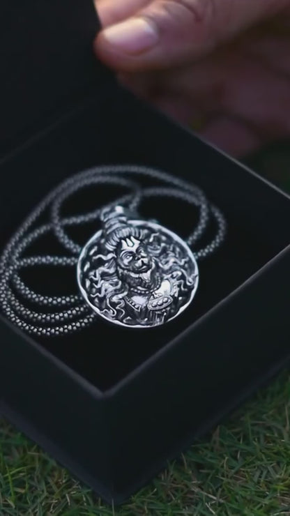 Hanuman Ji Pendant with Oxidised Silver Chain for Men – Religious Bajrangbali Necklace