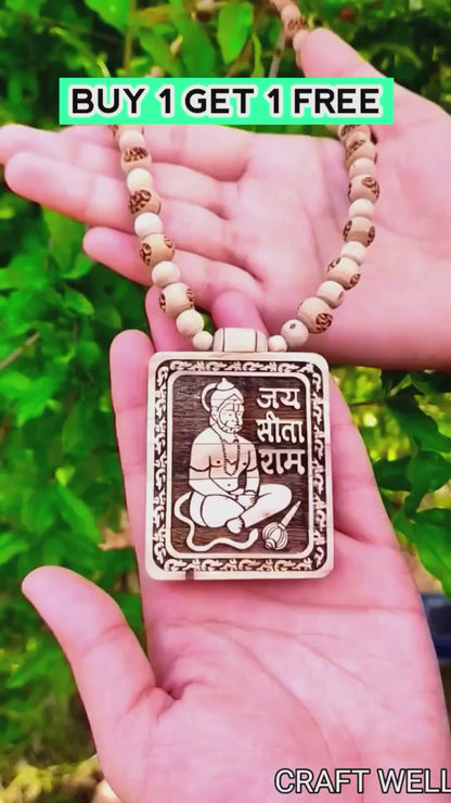 Tulsi Kanthi Mala With Hanuman Pendant for Men – Wooden Locket Set (Pack of 2)