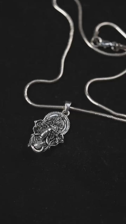 Silver Ganesha Pendant With Snake Chain for Men – Stylish Hindu God Locket