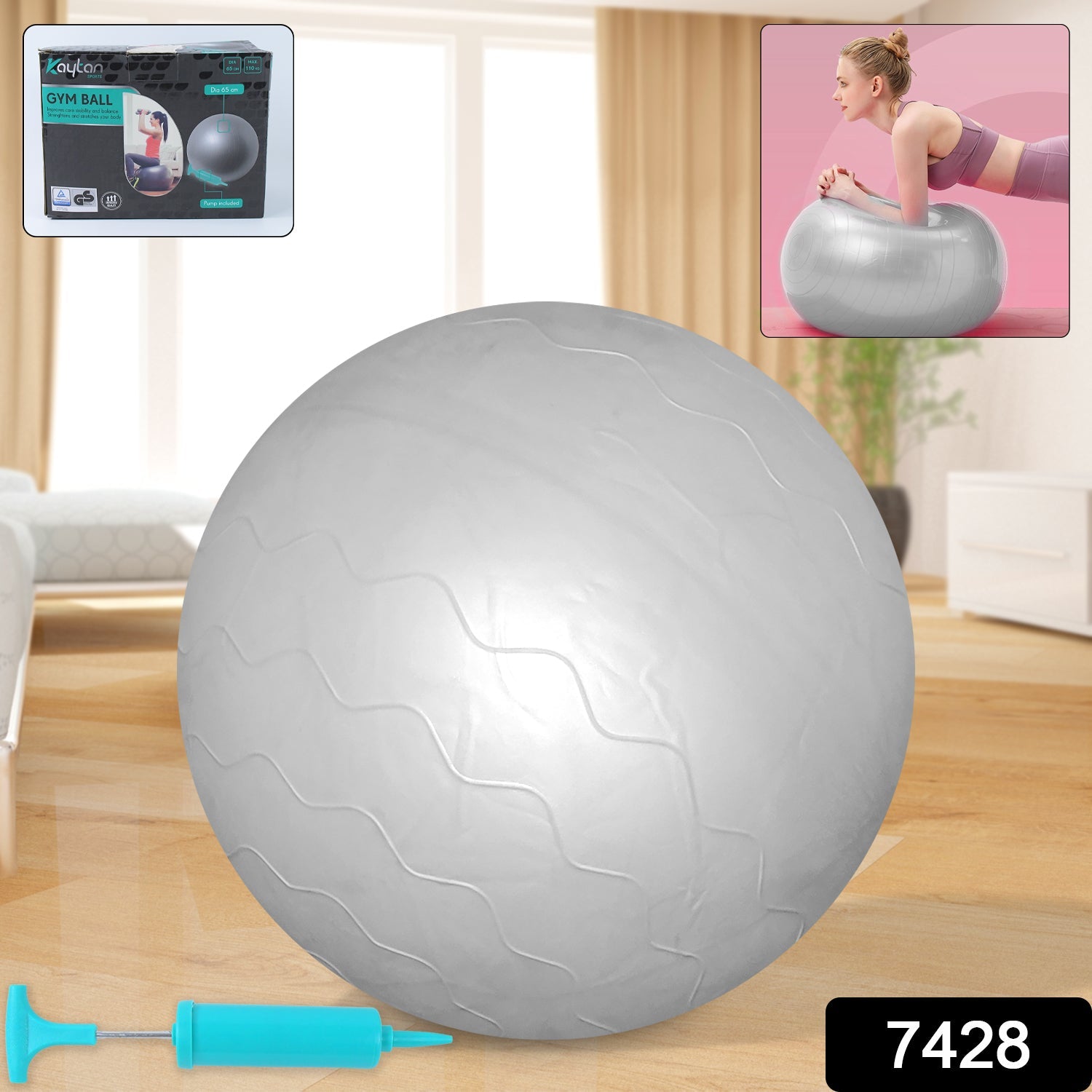 non-slip fitness ball for yoga and pilates, stability ball for strength and flexibility, inflatable workout ball with foot pump